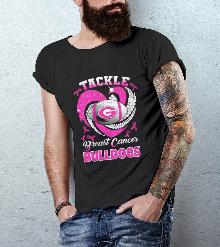 Tackle Breast Cancer Bulldogs Football G Logo Pink Ribbon T-Shirt