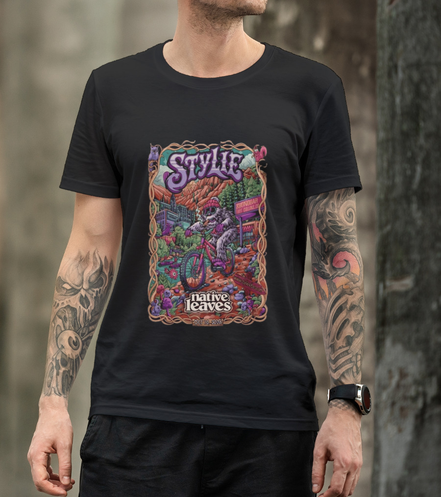 Stylie Native Leaves Yeti Mountain Biking Sound Bar Fort Collins Oct 10 2026 T-Shirt