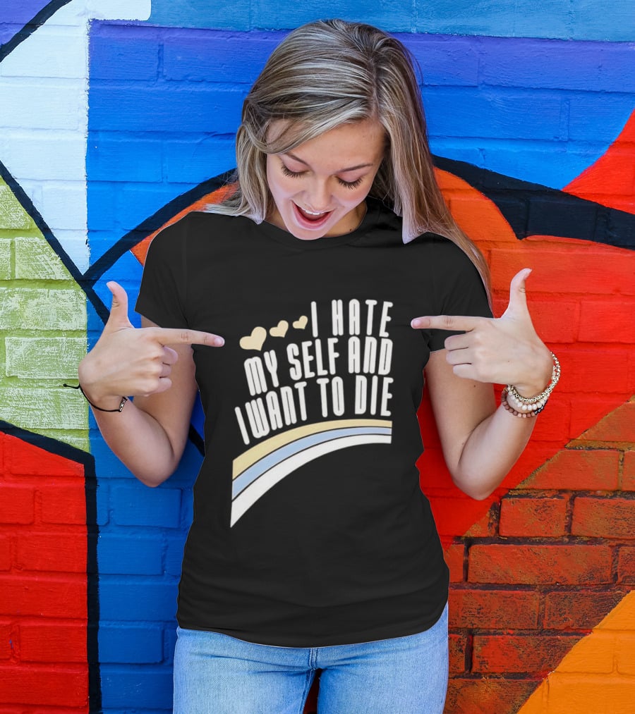 I Hate Myself And I Want To Die Nirvana Hearts Rainbow T-Shirt
