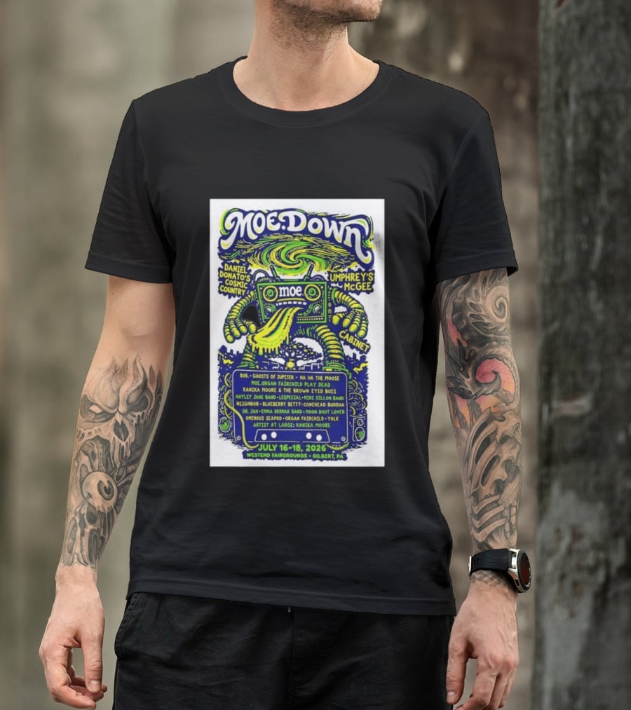 MoeDown July 16 18 2026 Westend Fairgrounds Gilbert PA Featuring Moe. Umphrey's McGee Daniel Donato's Cosmic Country Cabinet T-Shirt