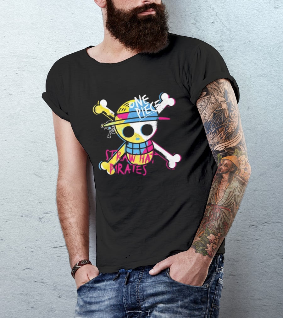One Piece Straw Hat Pirates Skull Colorful Anime Manga T-Shirt