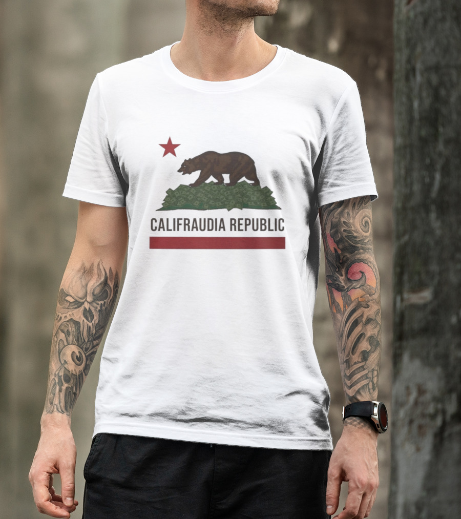 Califraudia Republic Bear Flag With Red Star T-Shirt