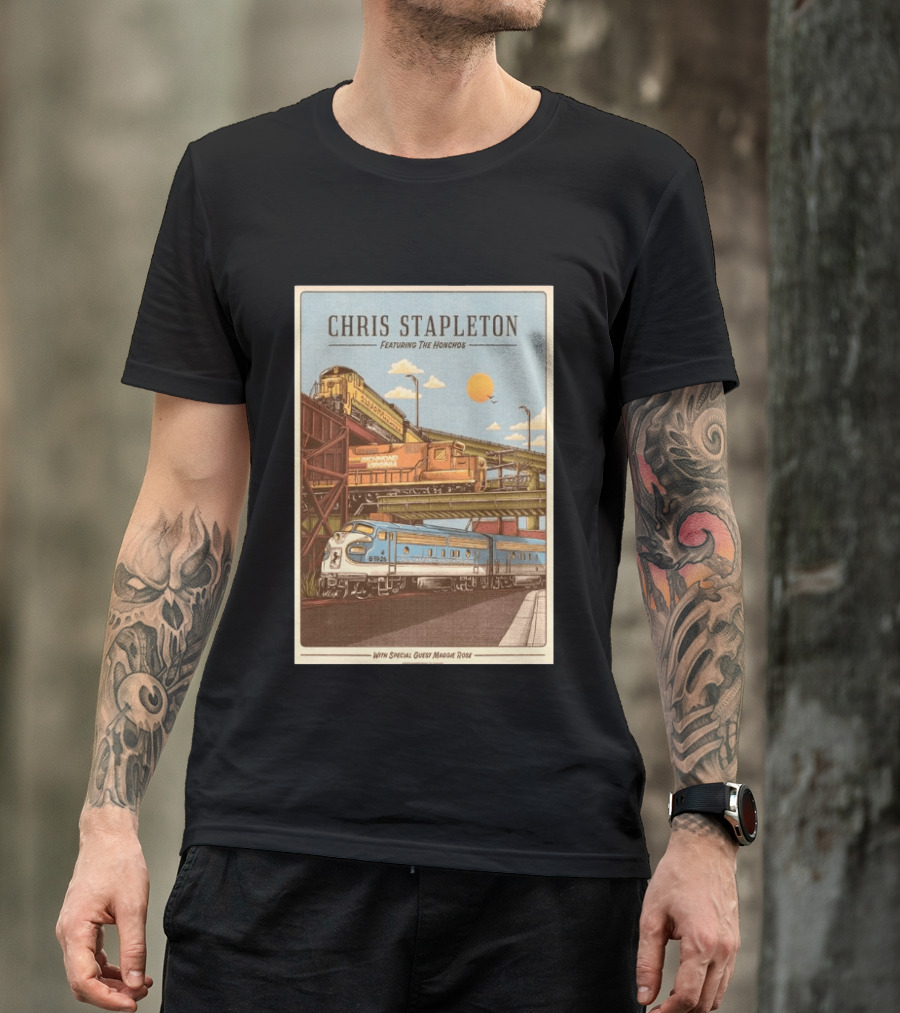 Chris Stapleton Featuring The Honchos Special Guest Maggie Rose Aug 19 2026 Allianz Amphitheater Riverfront Richmond Virginia Vintage Trains Scene T-Shirt
