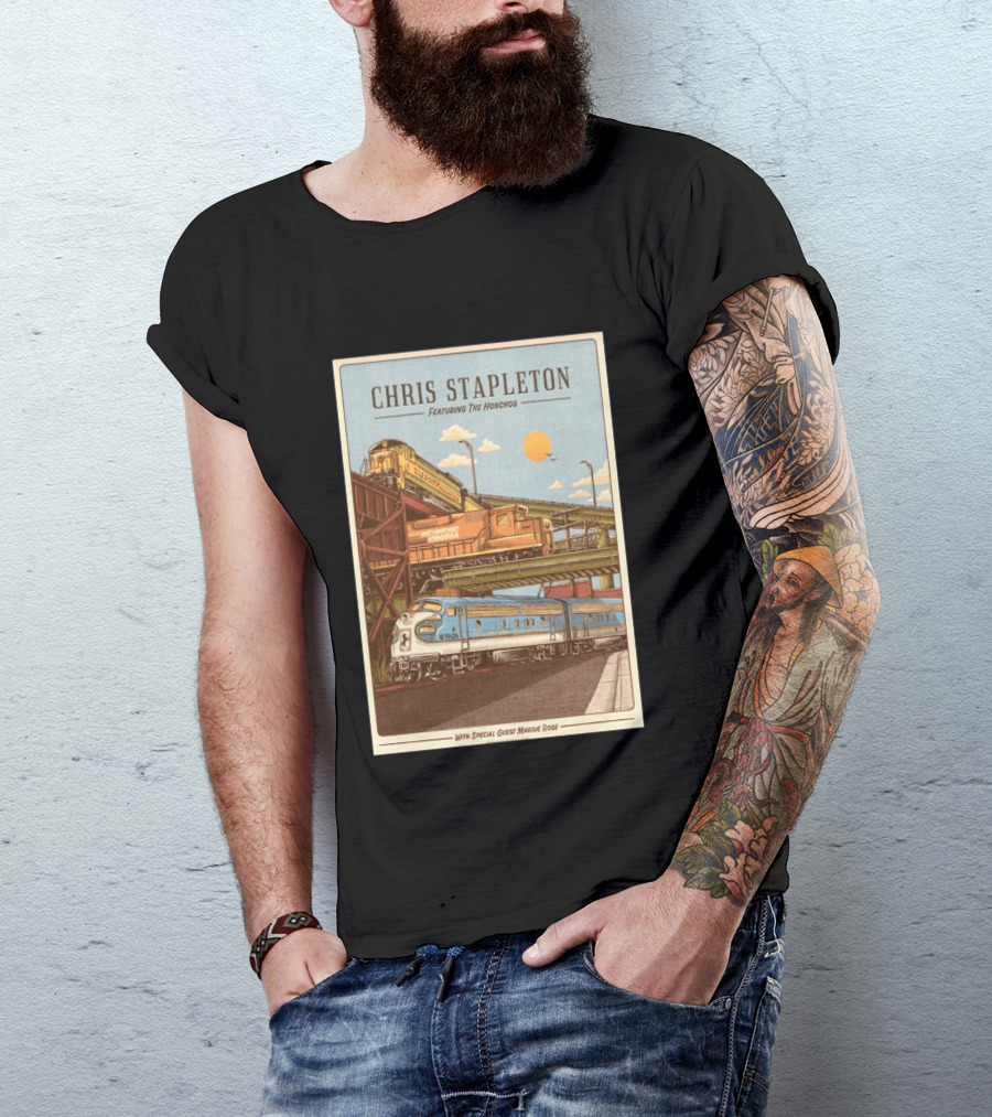 Chris Stapleton Featuring The Honchos Special Guest Maggie Rose Aug 19 2026 Allianz Amphitheater Riverfront Richmond Virginia Vintage Trains Scene T-Shirt