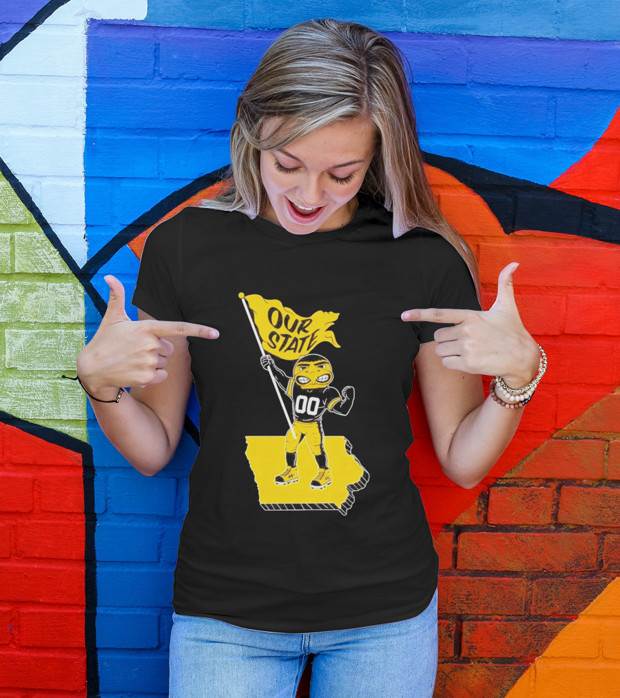 Herky The Hawk Flag Our State Iowa Map T-Shirt