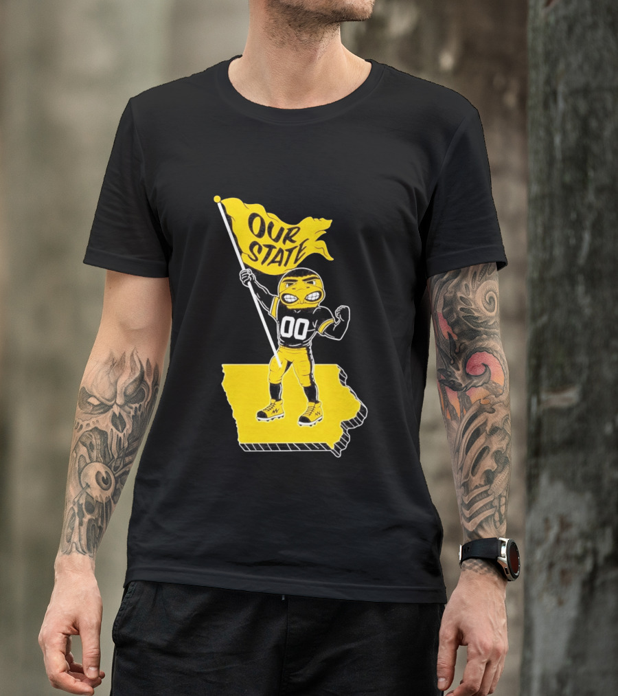 Herky The Hawk Flag Our State Iowa Map T-Shirt