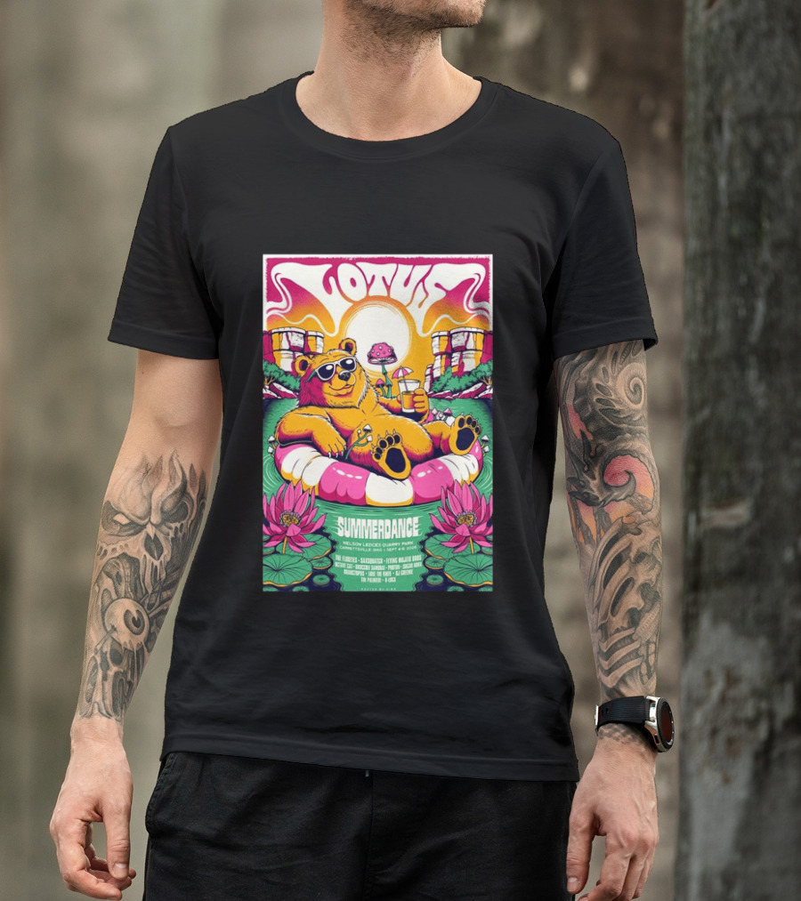 Lotus Summerdance 2026 Garrettsville OH Nelson Ledges Quarry Park Sep 4 6 With Bear Floating On Pool Relaxed Vibes T-Shirt