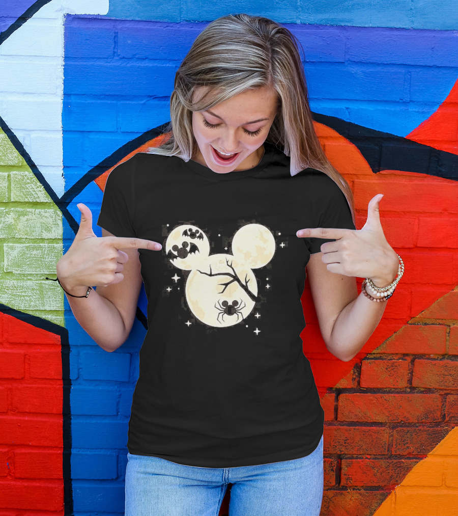 Mickey Mouse Moon Head Halloween Bat Spider Disney T-Shirt