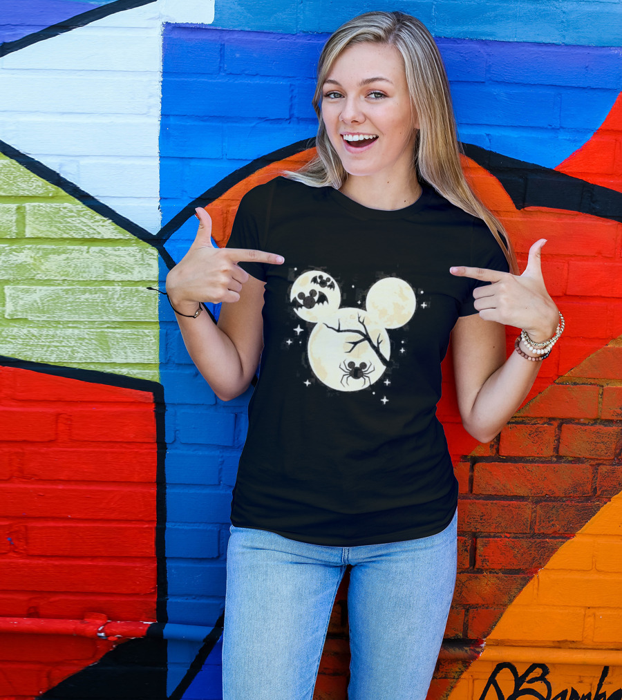 Mickey Mouse Moon Head Halloween Bat Spider Disney T-Shirt