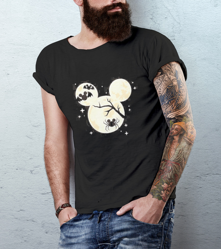Mickey Mouse Moon Head Halloween Bat Spider Disney T-Shirt