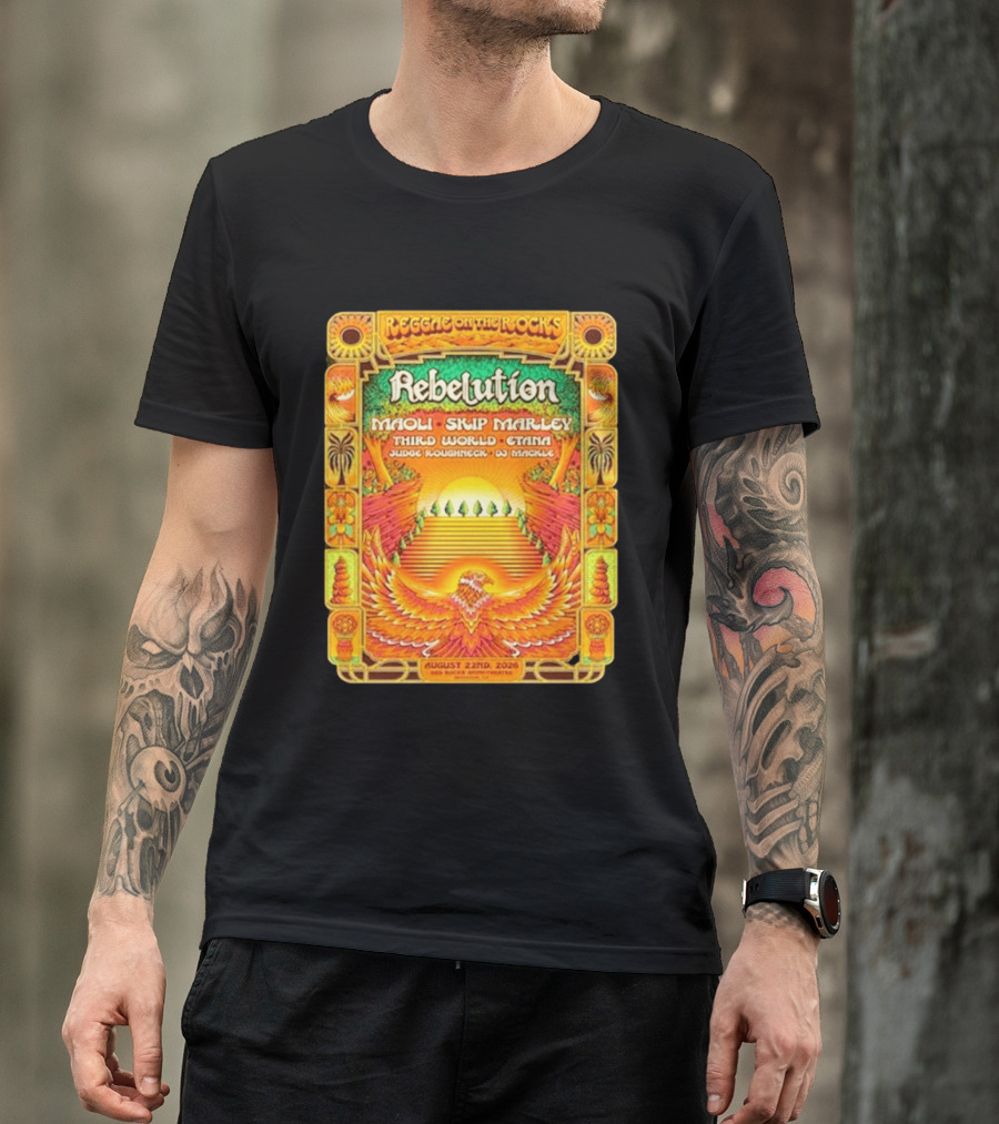 Rebelution Reggae On The Rocks 2026 Maoli Skip Marley Third World Etana August 22nd T-Shirt