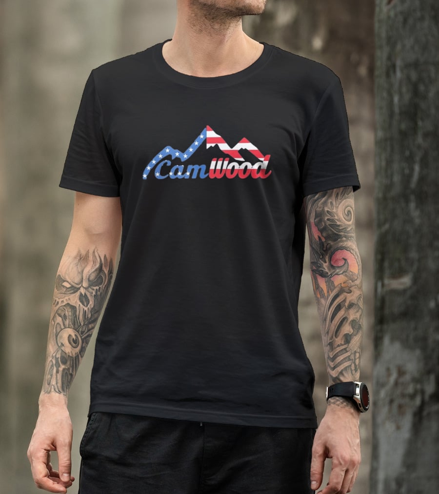 CamWood American Flag Mountain Baseball Training USA Stars And Stripes T-Shirt