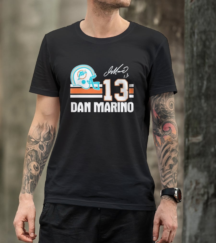Miami Dolphins Dan Marino 13 Helmet Signature T-Shirt