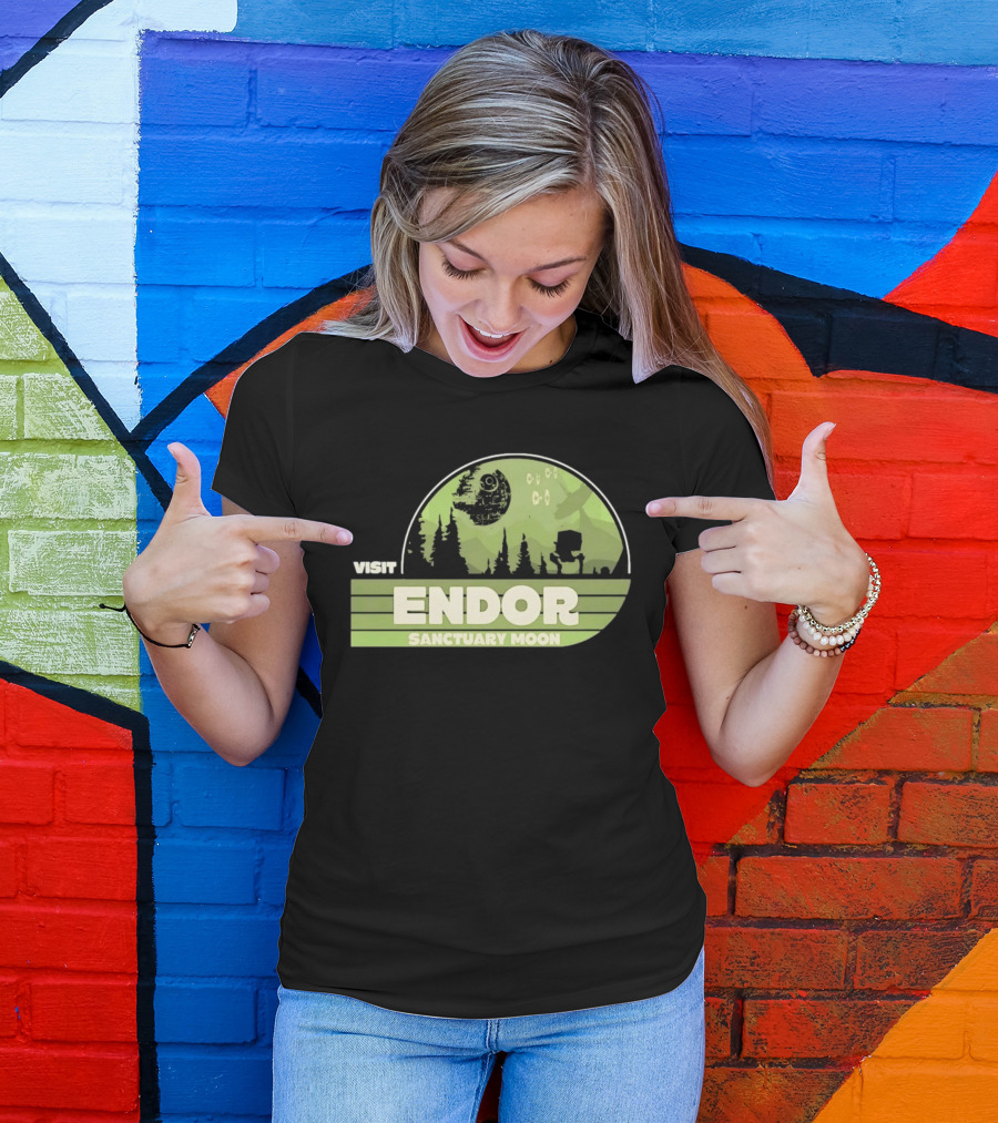 Visit Endor Sanctuary Moon Star Wars Retro Sci Fi Scene T-Shirt