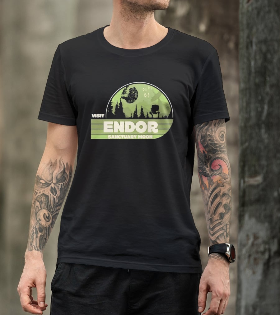 Visit Endor Sanctuary Moon Star Wars Retro Sci Fi Scene T-Shirt