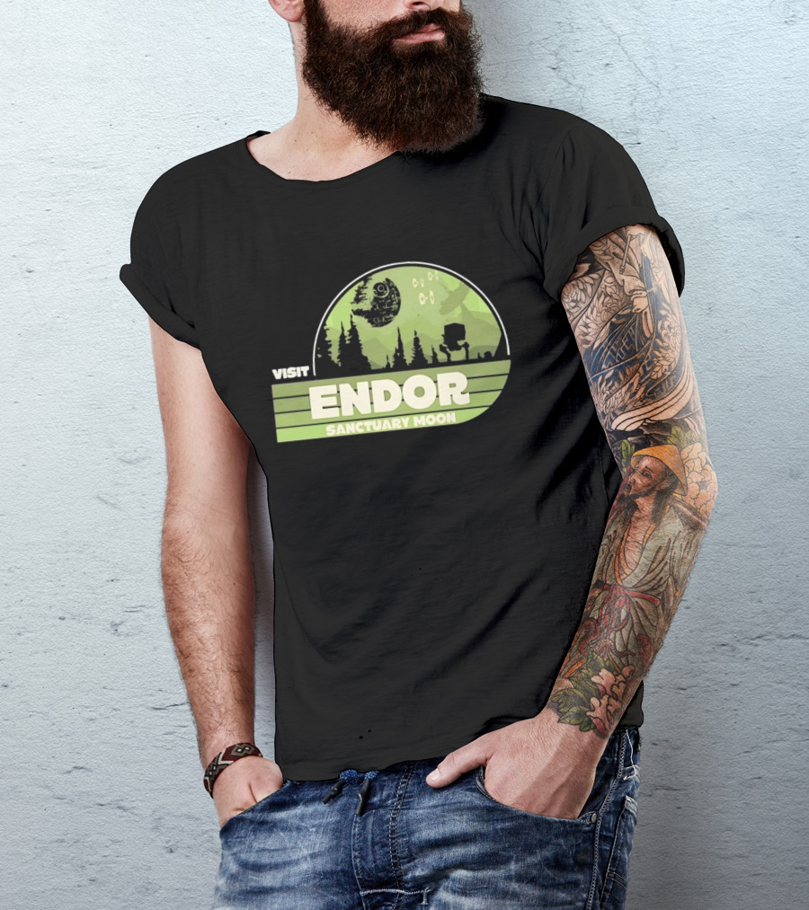 Visit Endor Sanctuary Moon Star Wars Retro Sci Fi Scene T-Shirt