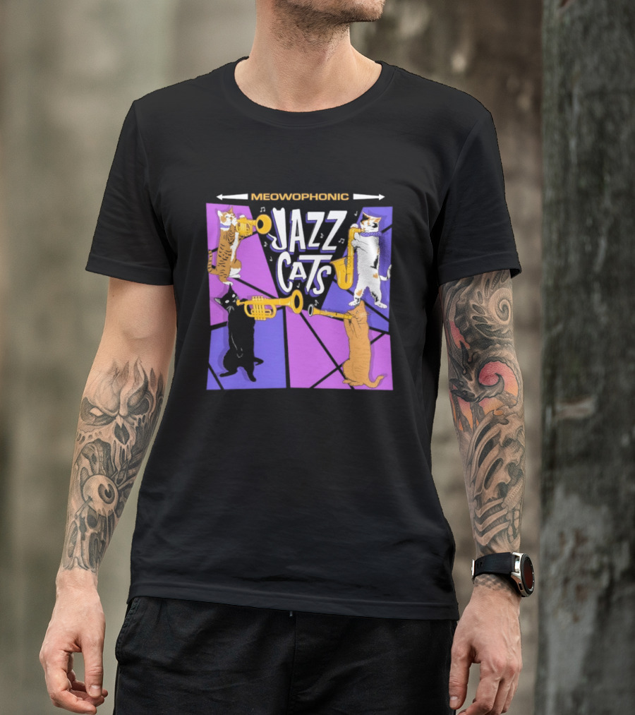 Meowophonic Jazz Cats Playing Trumpets And Saxophones T-Shirt