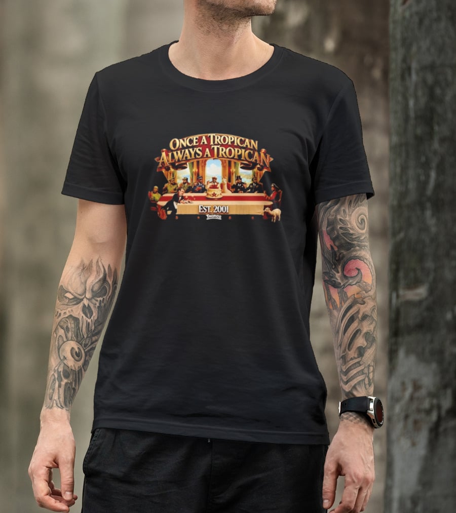 Once A Tropican Always A Tropican Tropico Est 2001 Vintage Table Gathering Scene T-Shirt