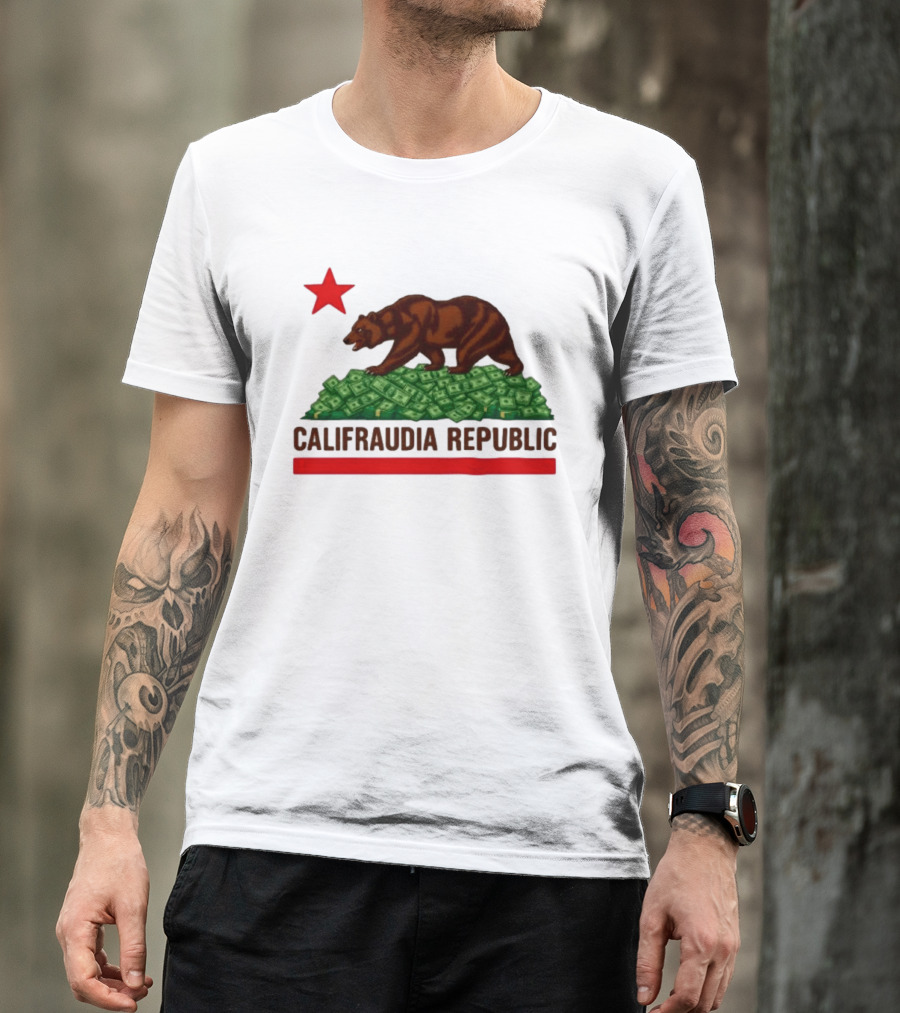 CalifraudIA Republic Bear On Money With Red Star T-Shirt