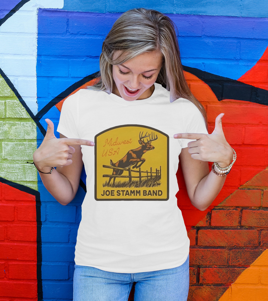 Joe Stamm Band Midwest USA Deer Jumping Fence Over Farm Field T-Shirt