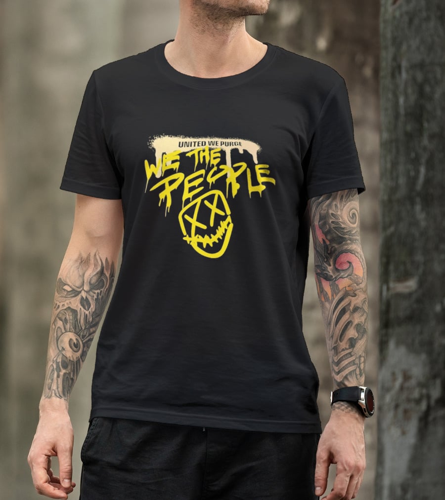 United We Purge We The People Horror Movie Mask Dripping Yellow T-Shirt