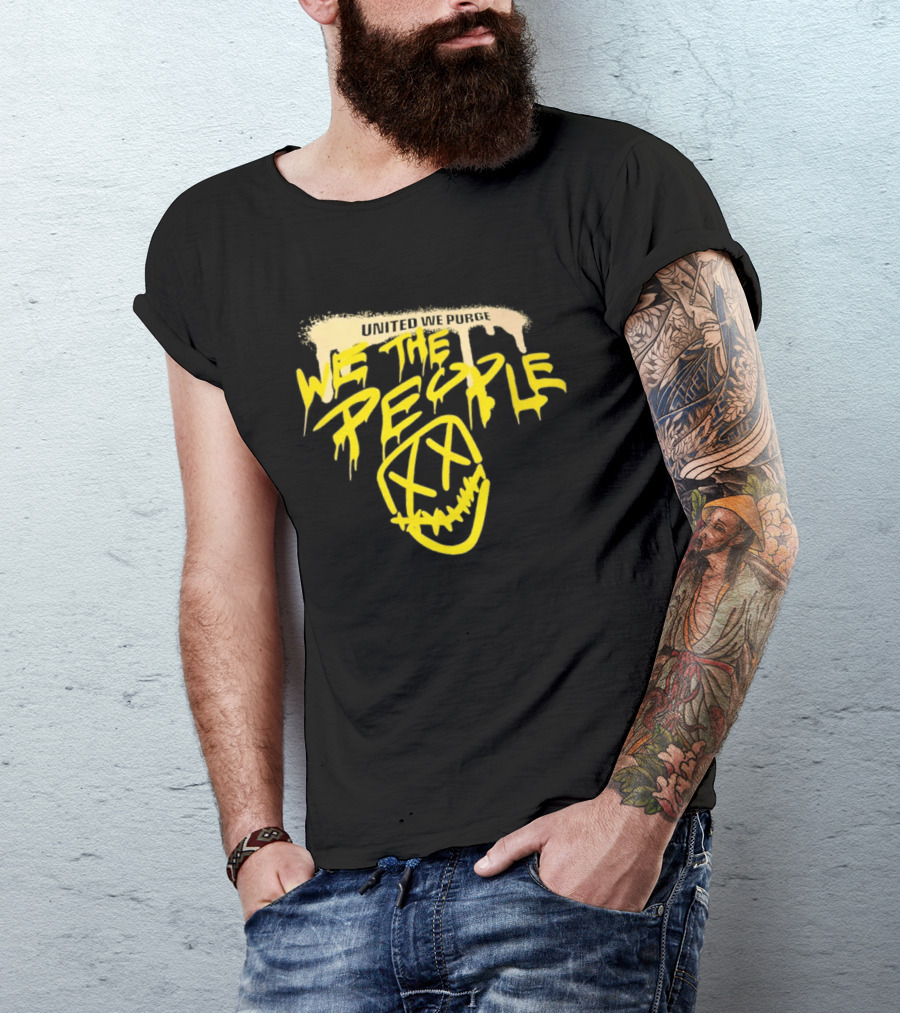 United We Purge We The People Horror Movie Mask Dripping Yellow T-Shirt
