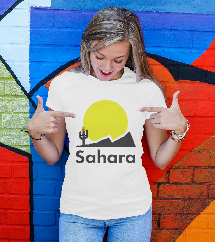 Sahara Desert Cactus Pixel Art With Sombrero Sunset Scene T-Shirt