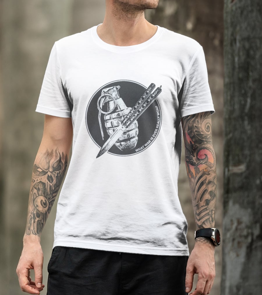 What War Is Ever Really Won Grenade Butterfly Knife T-Shirt