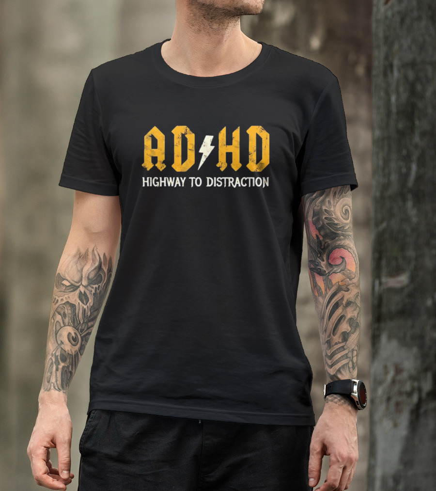 AD HD Highway To Distraction Distressed Lightning Bolt T-Shirt