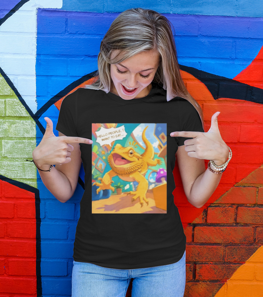 Bearded Dragon Hello People I Want To Eat Funny Lizard Cartoon T-Shirt