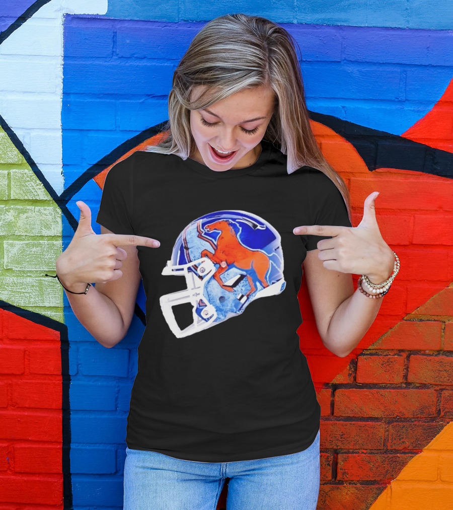 Denver Broncos Horse Helmet Blue And Orange NFL Team Gear T-Shirt