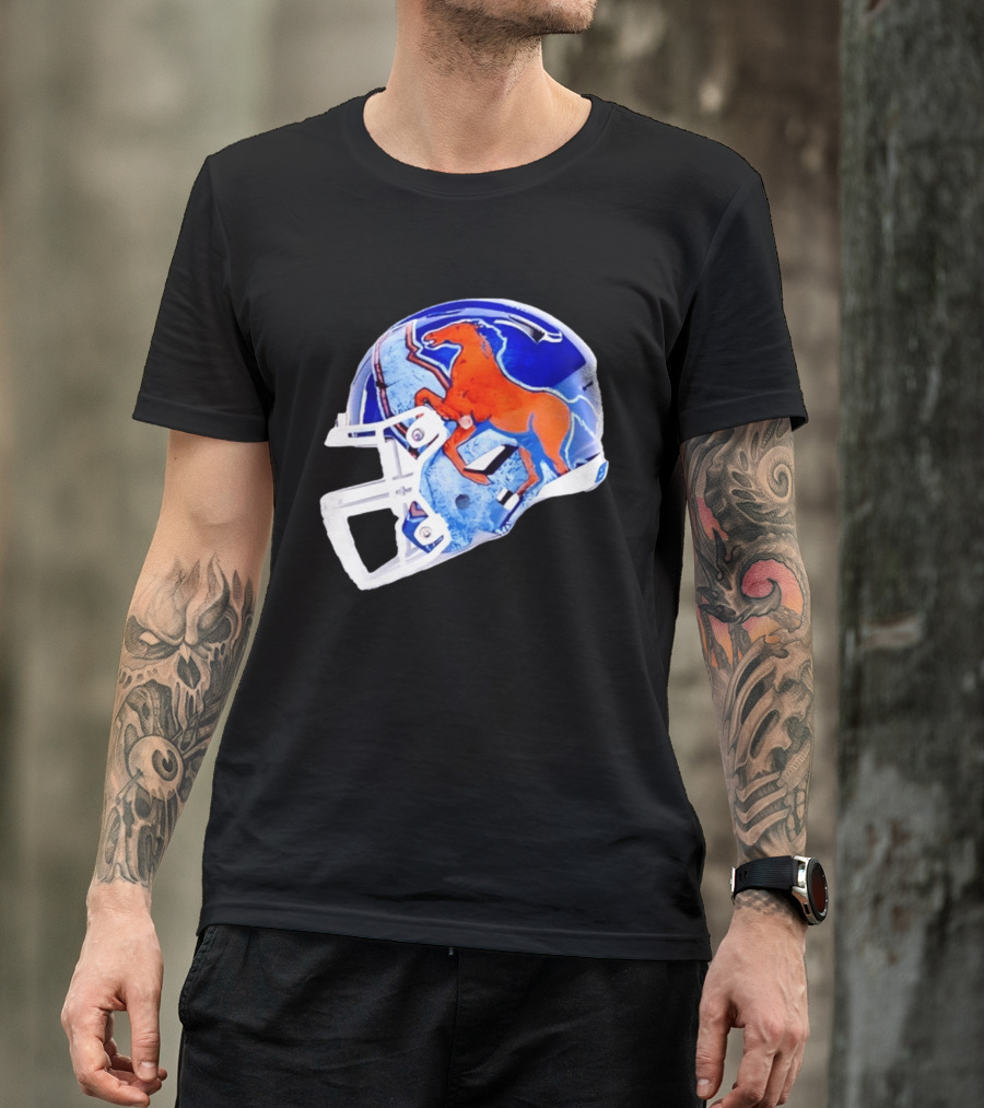 Denver Broncos Horse Helmet Blue And Orange NFL Team Gear T-Shirt