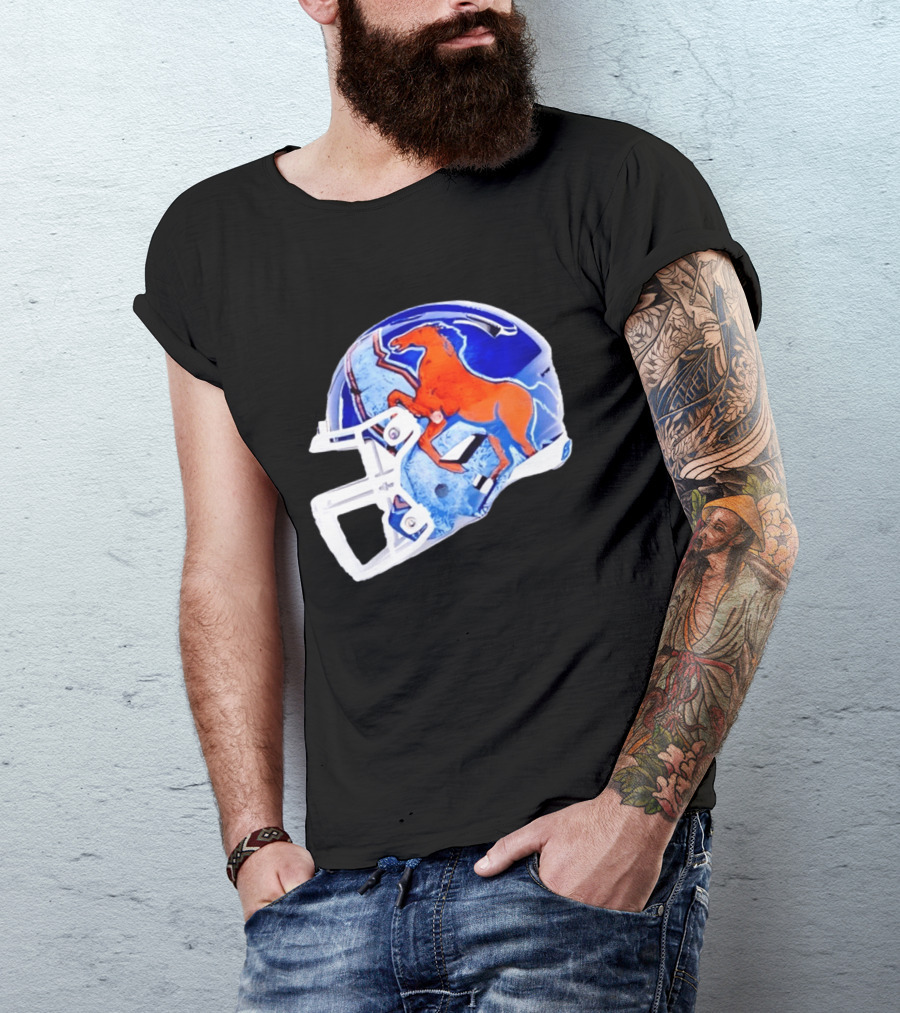 Denver Broncos Horse Helmet Blue And Orange NFL Team Gear T-Shirt