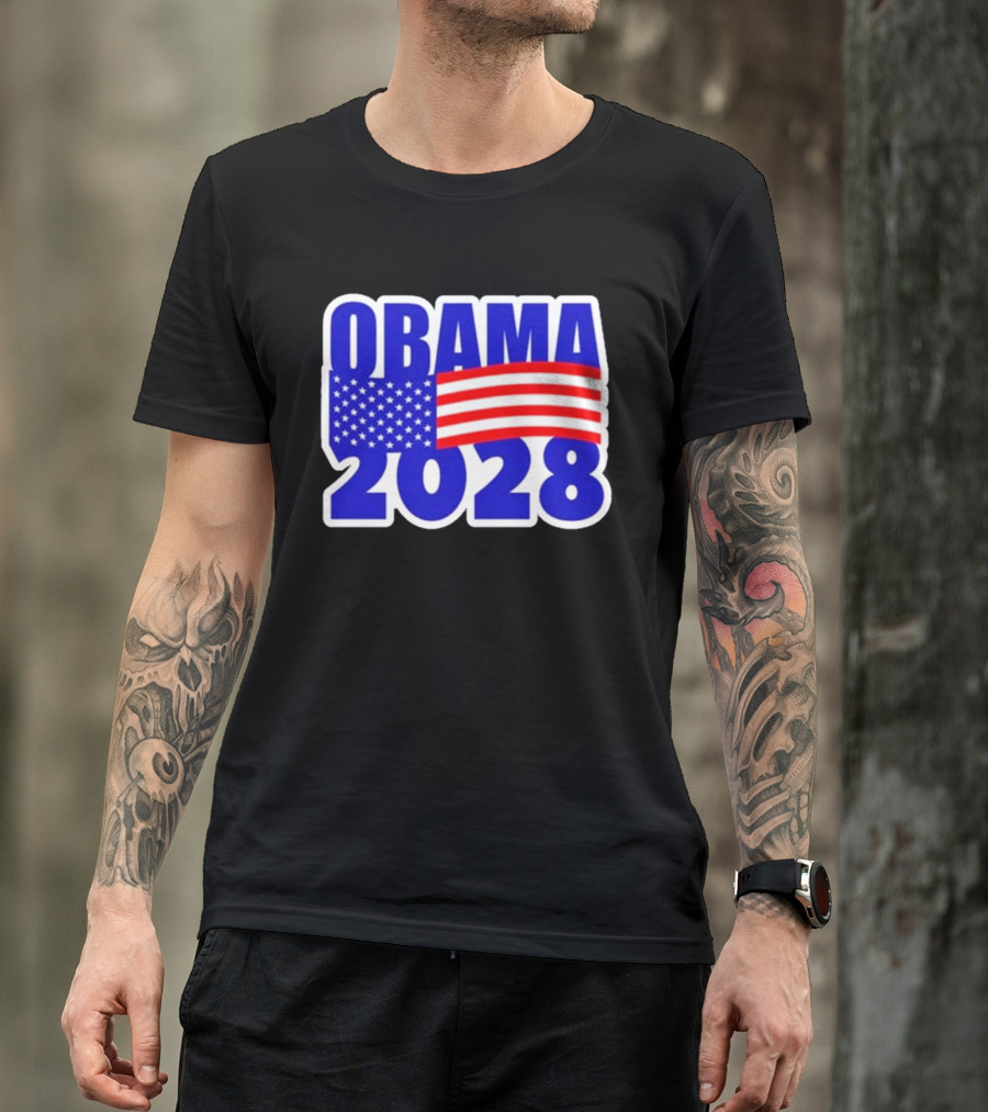 Obama 2028 American Flag Campaign T-Shirt