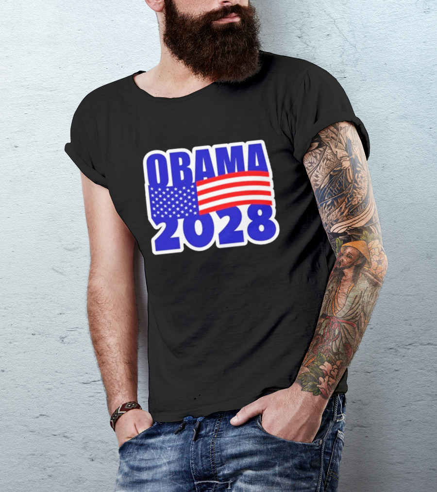 Obama 2028 American Flag Campaign T-Shirt