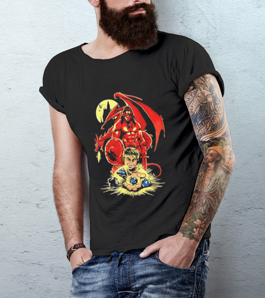 Dungeons And Dragons Player With Red Dragon And Blue Dice Adventure T-Shirt