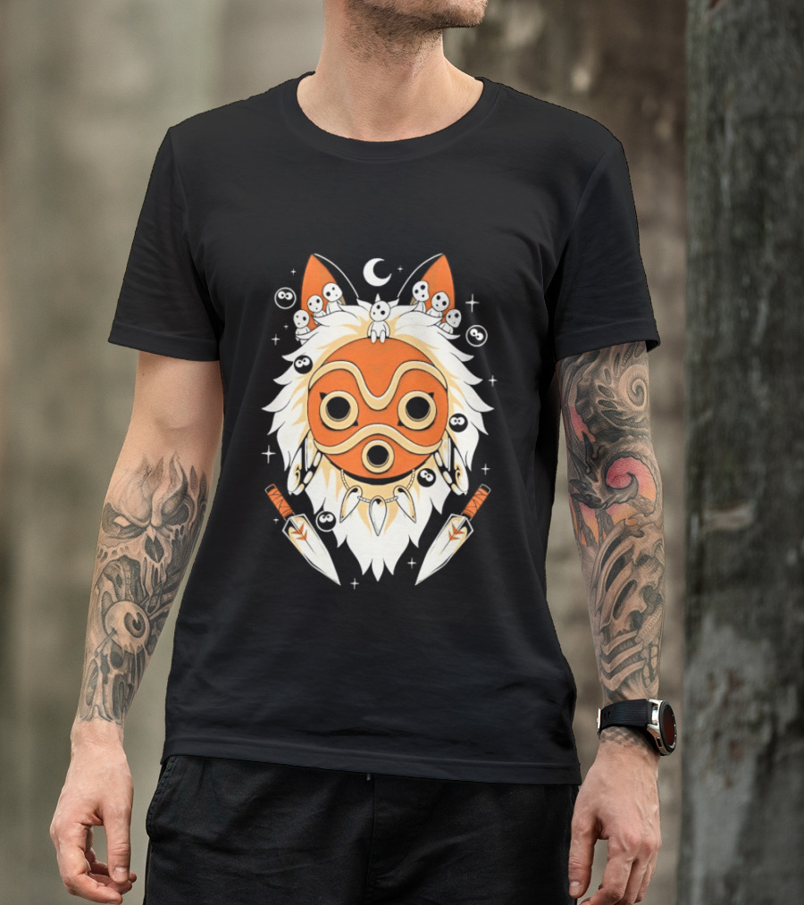 Princess Mononoke Mask Kodama Spirits Crescent Moon Daggers T-Shirt