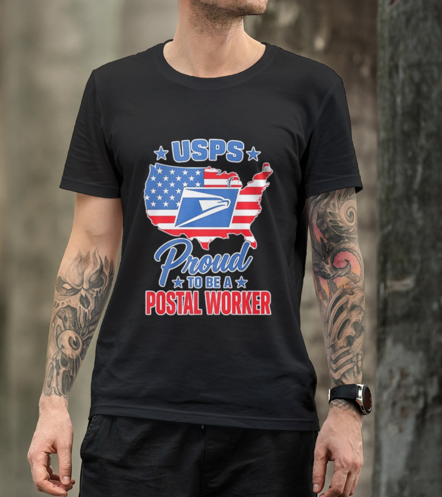 USPS Proud Postal Worker Mail Carrier USA Map T-Shirt