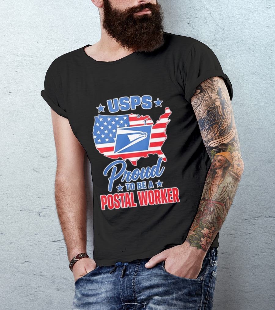 USPS Proud Postal Worker Mail Carrier USA Map T-Shirt