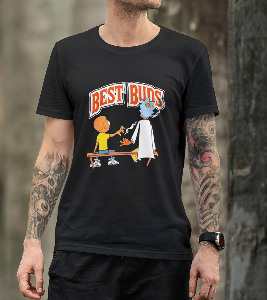 Rick And Morty Best Buds Adult Swim Cartoon Smoking Bench Scene T-Shirt