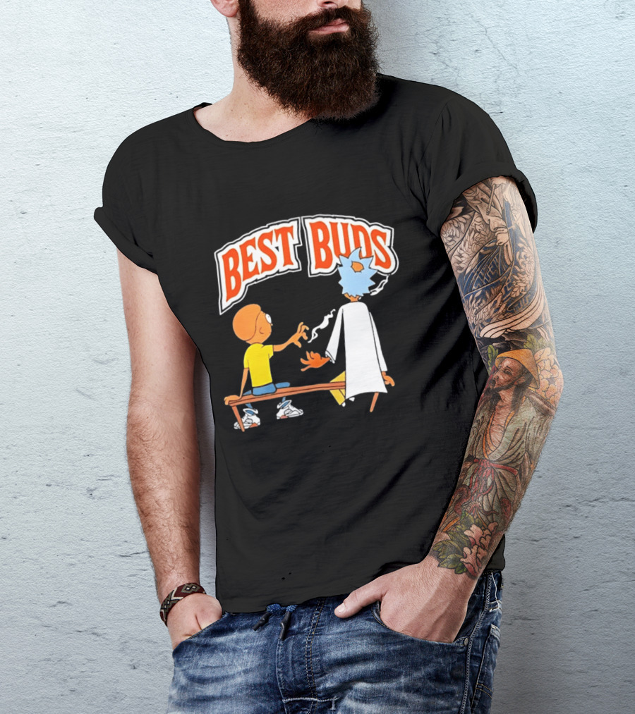 Rick And Morty Best Buds Adult Swim Cartoon Smoking Bench Scene T-Shirt