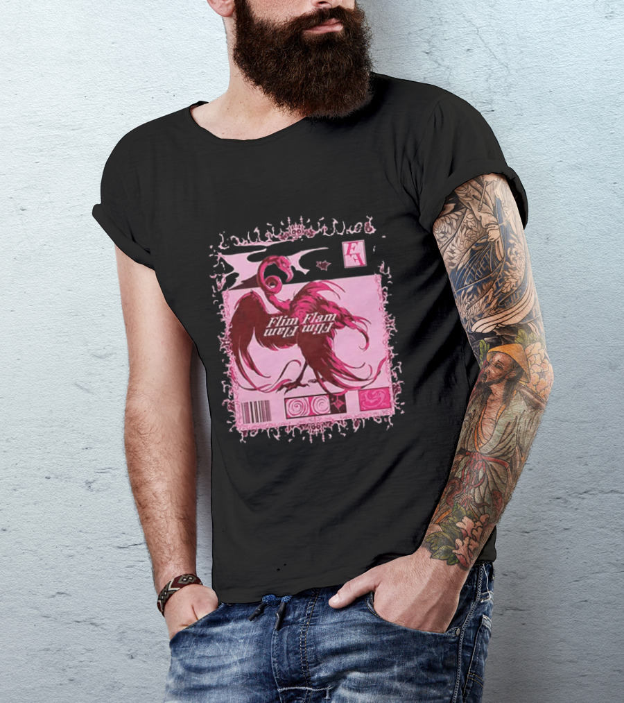 Flim Flam Flamingo Barcode Pink Swirl Border T-Shirt