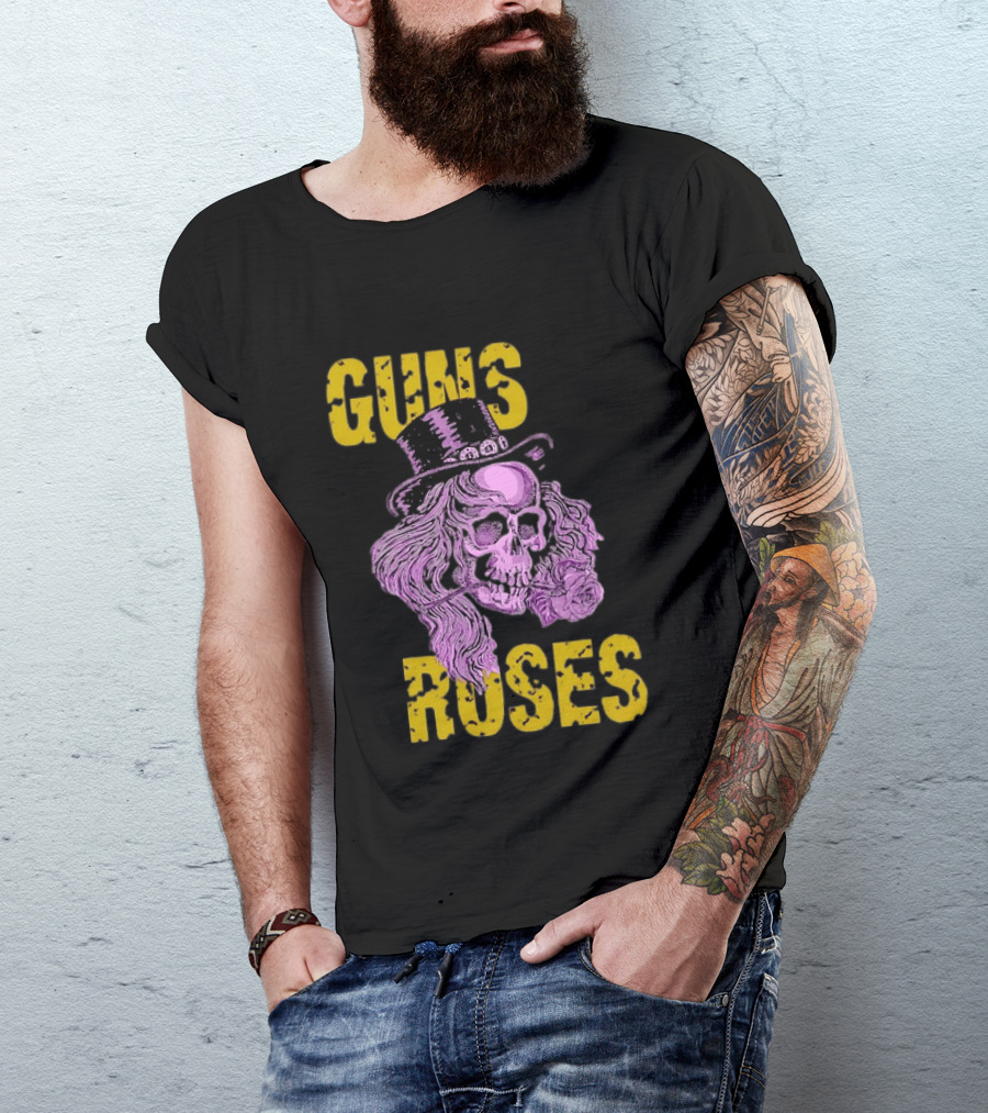 Guns N' Roses Distressed Skull With Top Hat And Roses T-Shirt