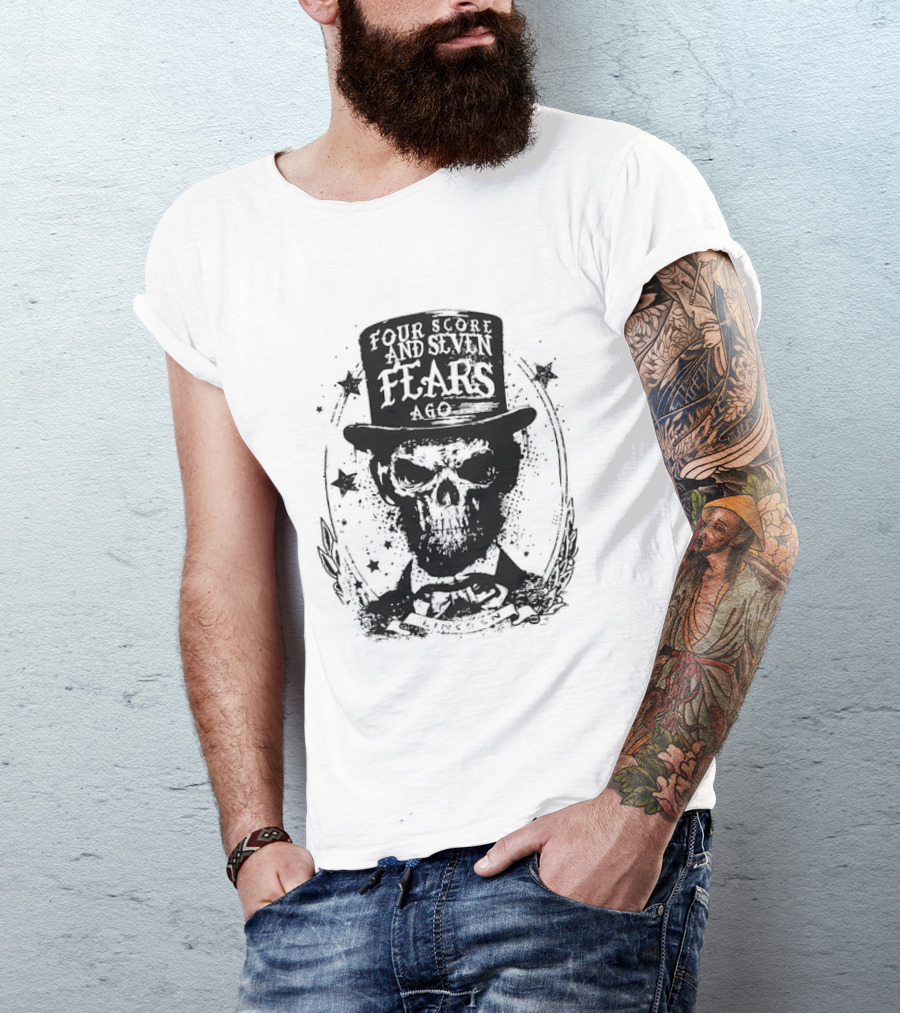 Abraham Lincoln Four Score And Seven Fears Ago Skull Top Hat Stars T-Shirt