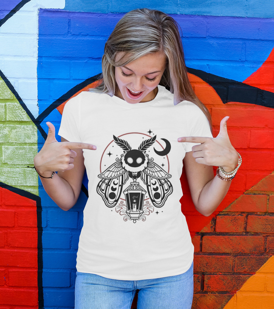 Moth Lantern Moon Occult Gothic Mystical Symbolism T-Shirt
