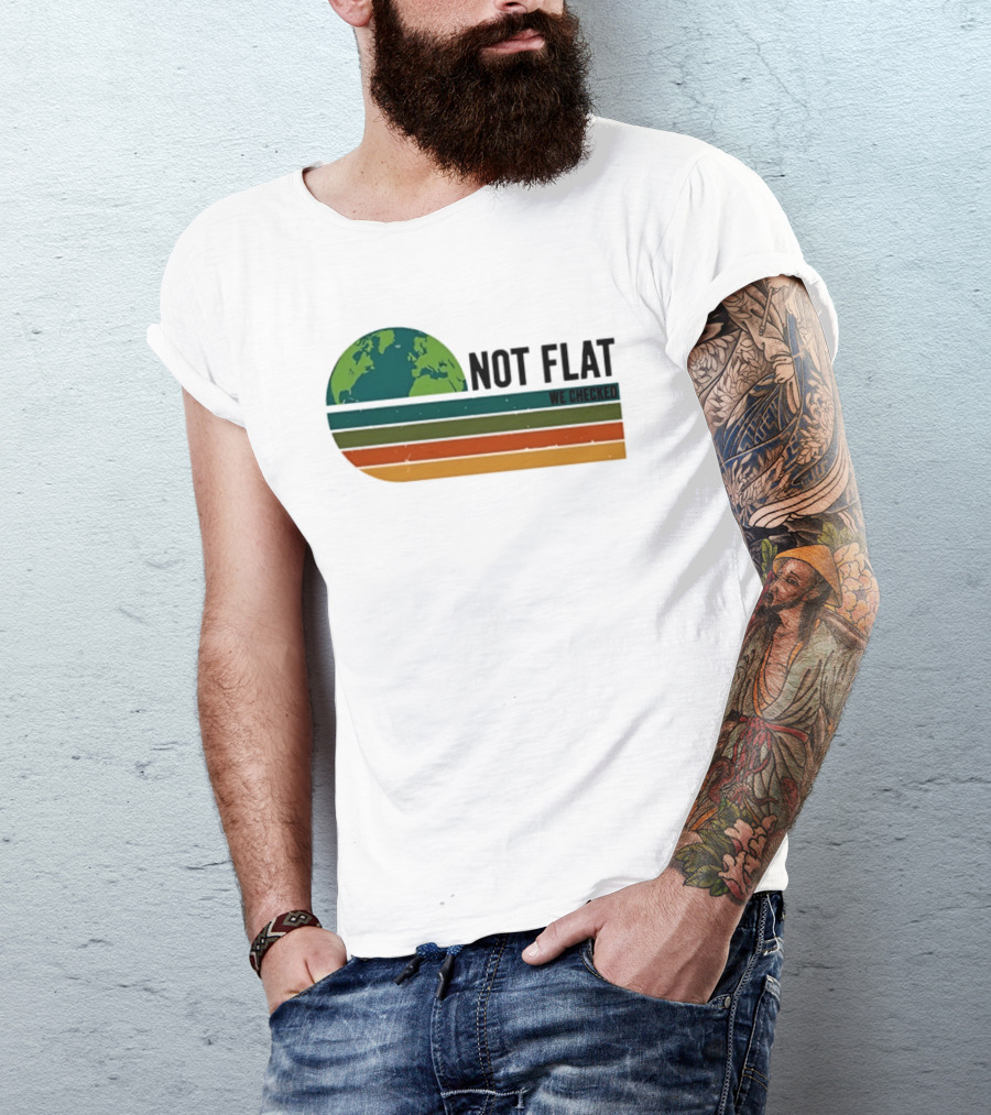 Not Flat We Checked Earth Globe Retro Stripes T-Shirt