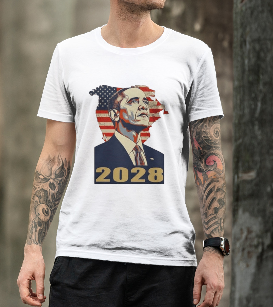 Obama 2028 With American Flag T-Shirt