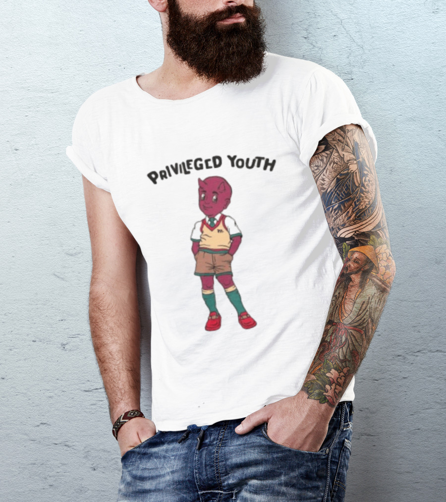Privileged Youth Cartoon Devil Character Cream Independent Trading Co. Yearbook T-Shirt