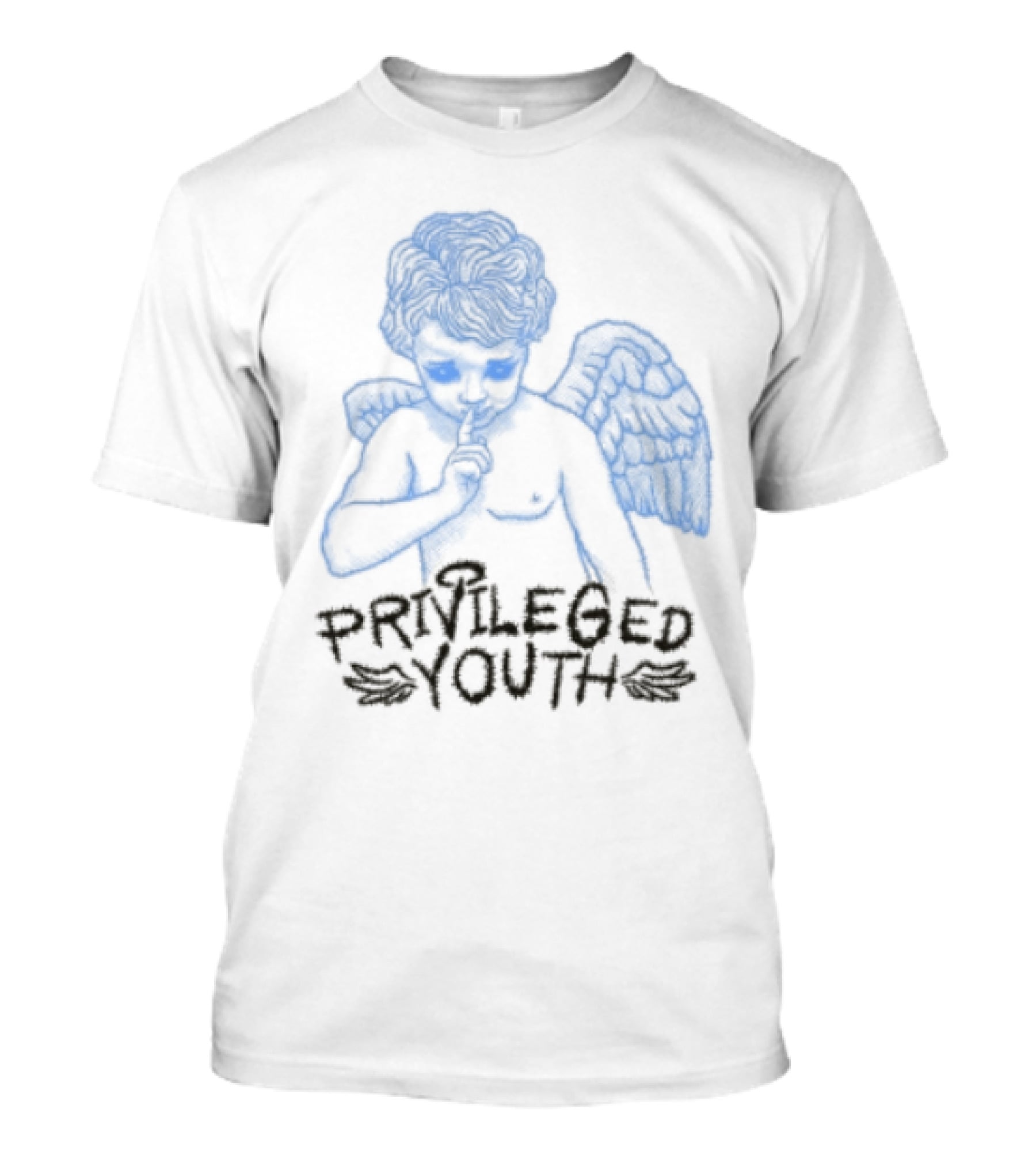 Privileged Youth Angel Blue Winged Figure Cream Color T-Shirt