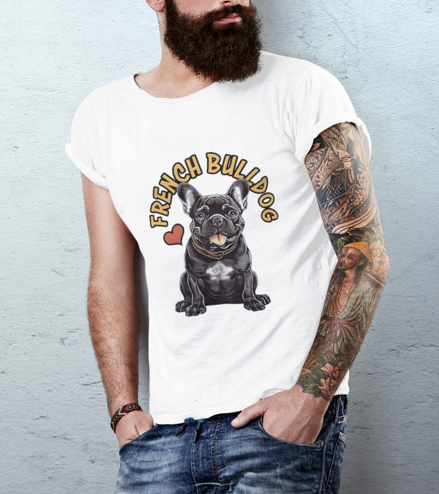 French Bulldog With Heart Frenchie Dog Lover T-Shirt